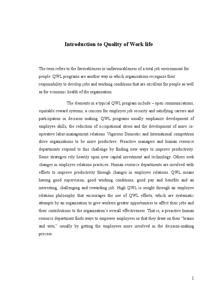Quality of Work Life in Penfos Systems | PDF | Job Satisfaction ...