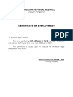 Certificate of Employment: Don Mariano Memorial Hospital
