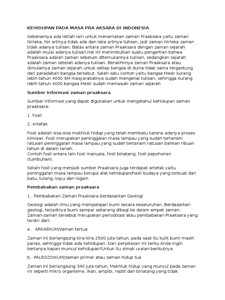 Kehidupan Pada Masa Pra Aksara Di Indonesia