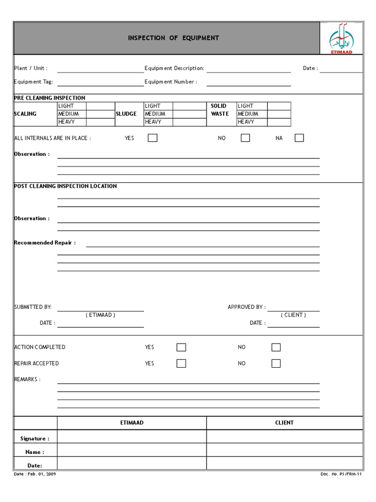 Equipment Inspection Checklist | PDF