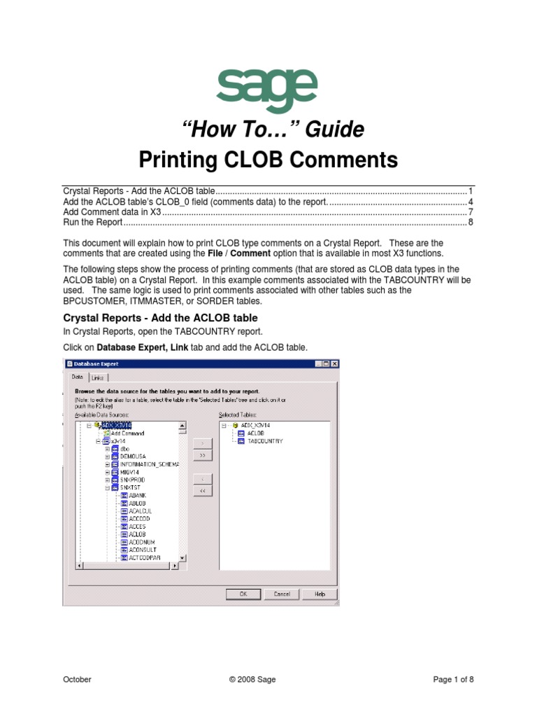 Sage X3 User Guide Htg Printing Clob Comments Pdf