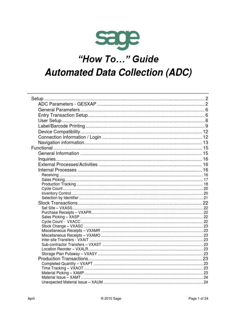 Sage X3 User Guide HTGADC PDF Barcode Warehouse