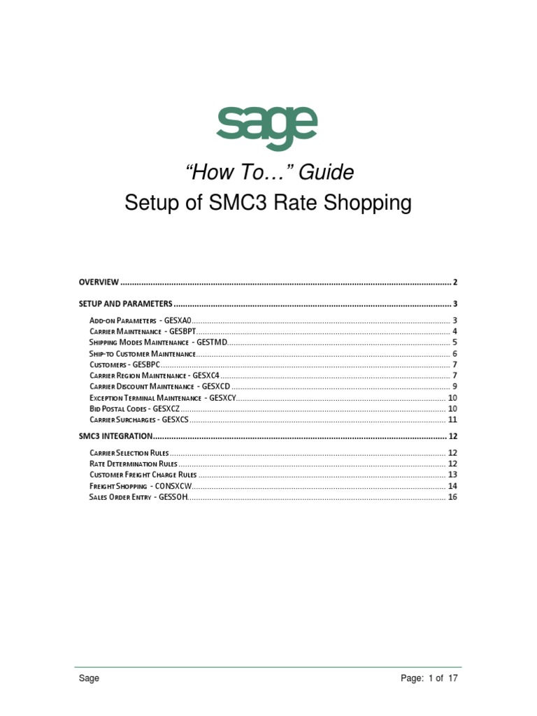 Sage X3 - User Guide - HTG-SMC3 Rate Shopping PDF | PDF | Cargo | Zip Code
