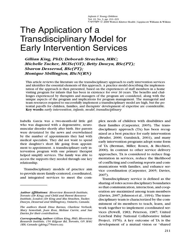 The Application of A Transdisciplinary Model - 2009 | PDF ...