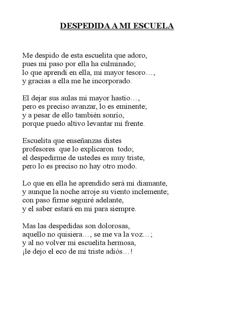 Despedida A Mi Escuela | PDF, image size:768x1024
