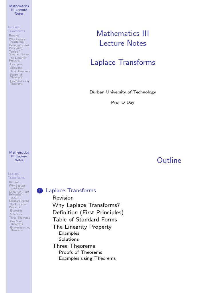 Laplace Transforms Lecture Notes | PDF | Trigonometric Functions ...