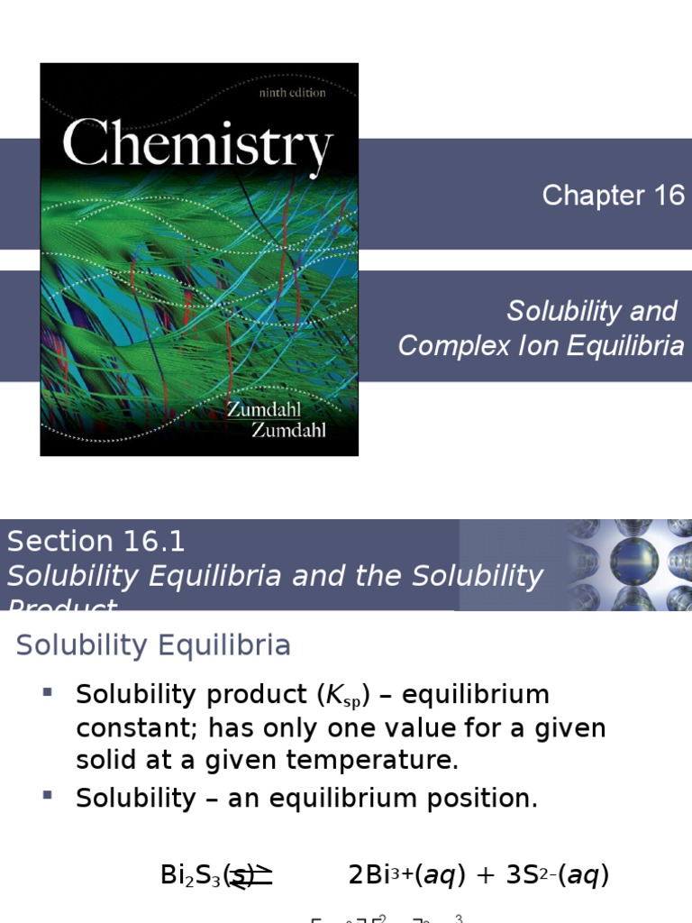 Chapter 16 Solubility and Complex Ion Equilibria Solubility