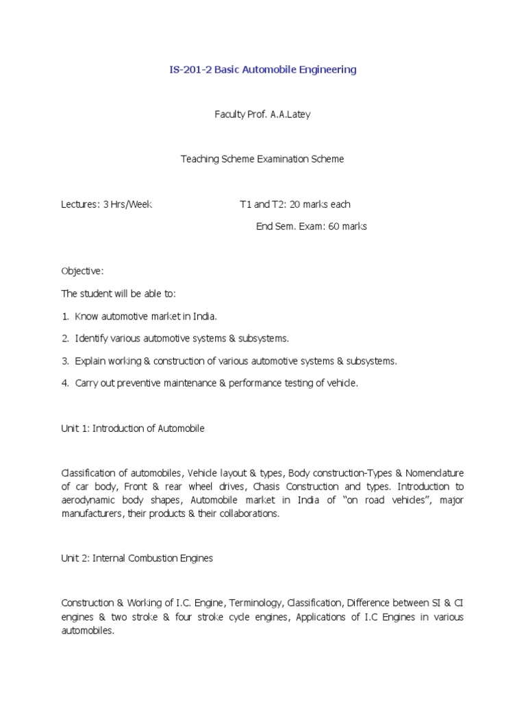 Basic Automobile Engineering Overview | PDF | Steering | Transmission ...