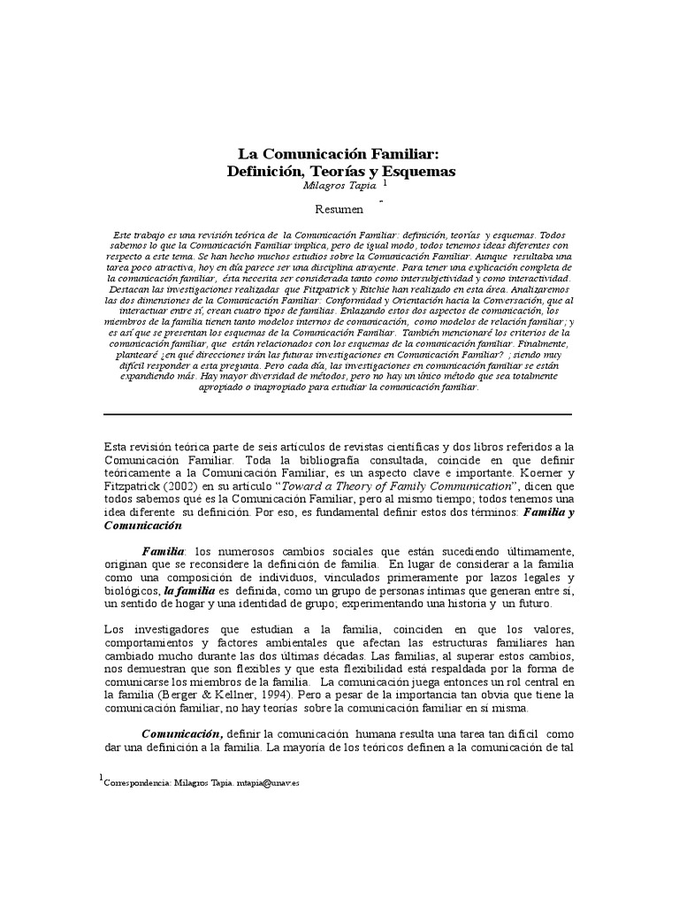 Teoría y Esquemas de Comunicación Familiar | PDF | Familia | Toma de ...