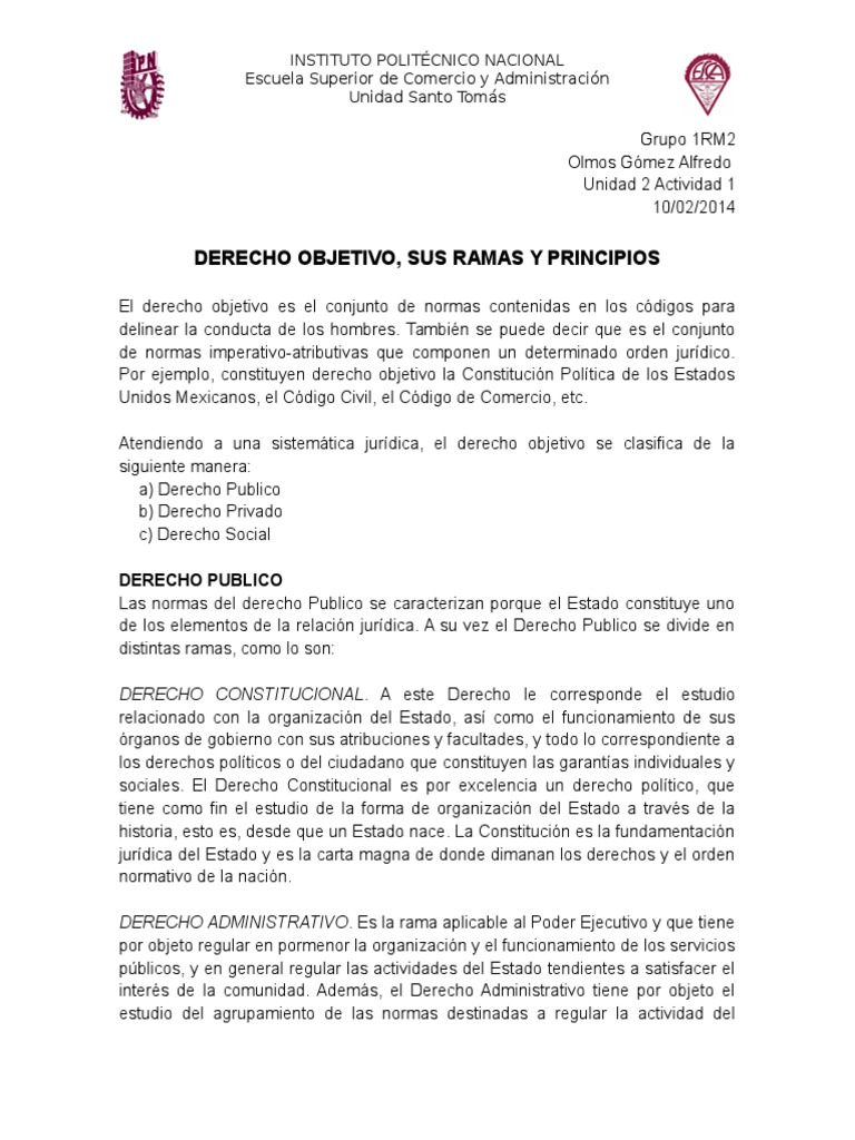 Derecho Objetivo y Sus Ramas
