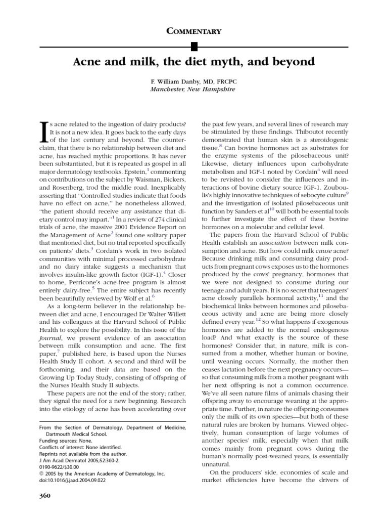 Acne and Milk, The Diet Myth, and Beyond Ommentary PDF Milk Acne