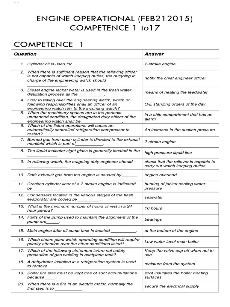 OIC Engine Operational Level Review | PDF | Internal Combustion Engine ...