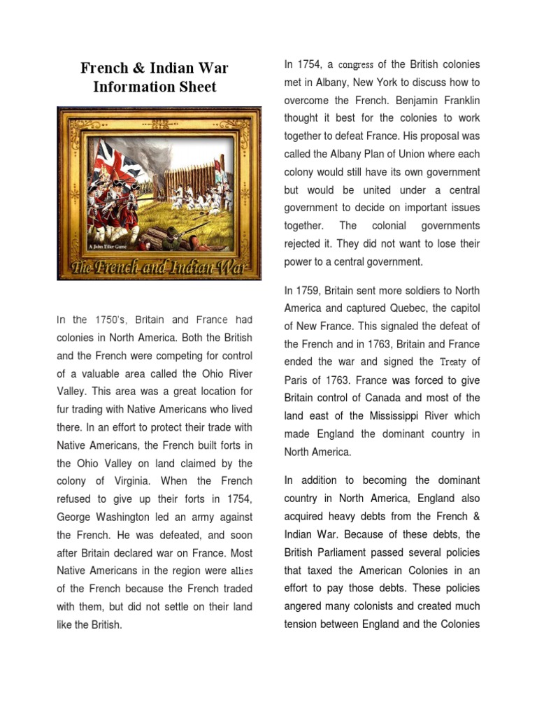 French and Indian War Information Sheet and Questions | PDF