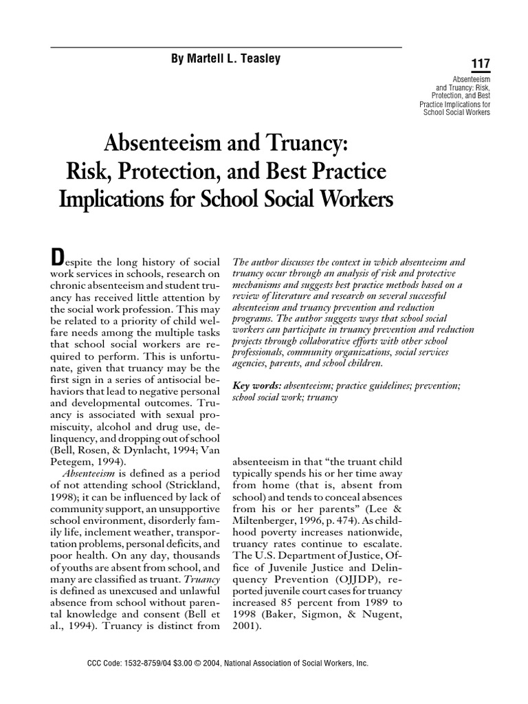 Absenteeism and Truancy PDF Juvenile Delinquency Socioeconomic Status