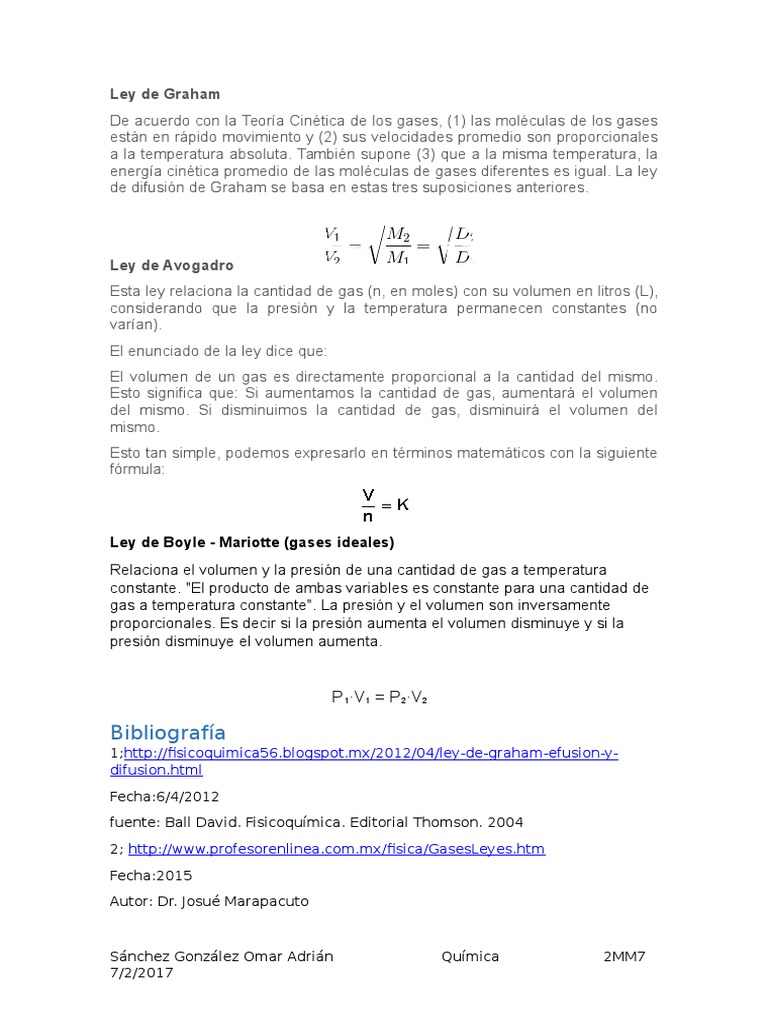 Ley de Graham Gases Física y matemáticas