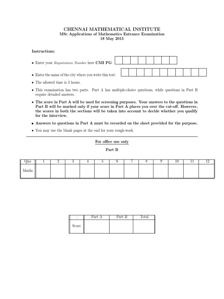 CMI MSc Mathematics Entrance Exam Guide | PDF | Matrix (Mathematics ...