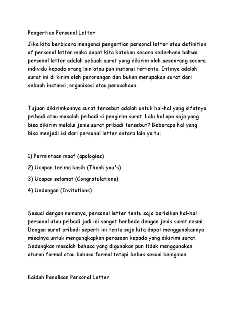 Definisi Personal Letter Dalam Bahasa Inggris Dan Artinya لم