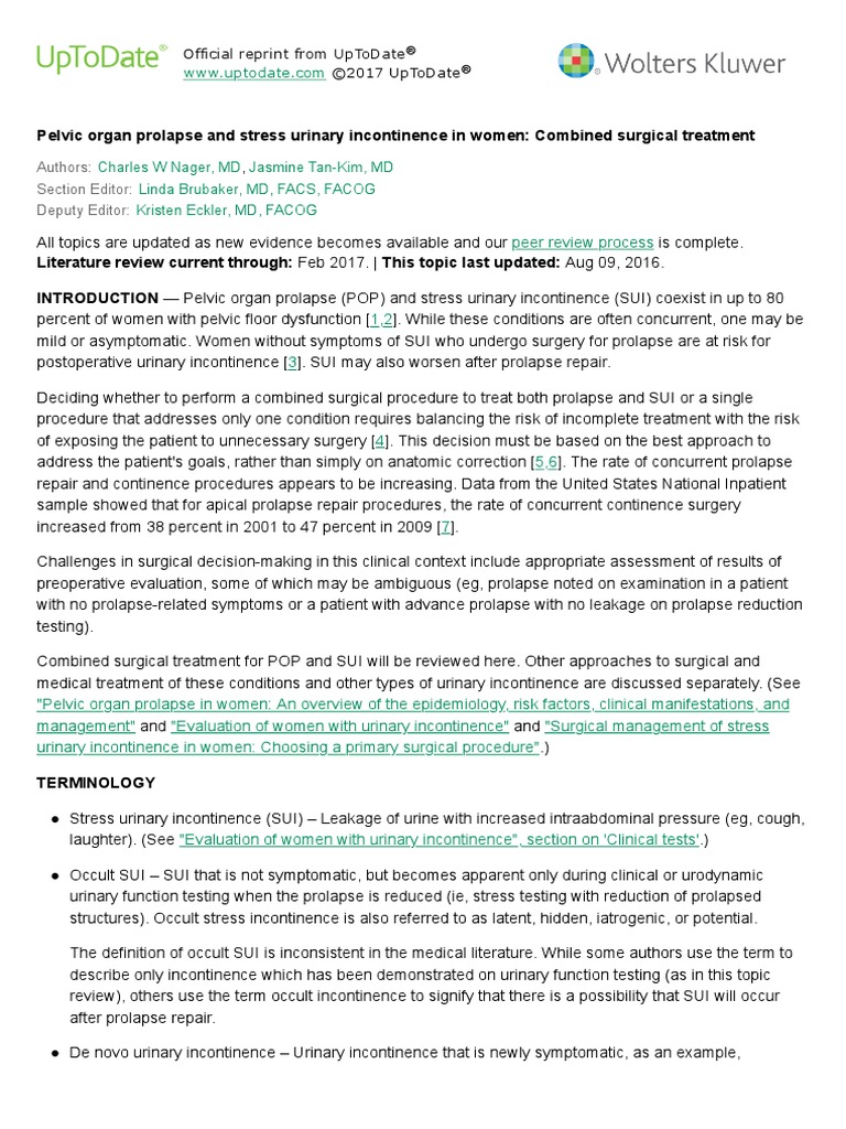 Pelvic Organ Prolapse and Stress Urinary Incontinence in Women