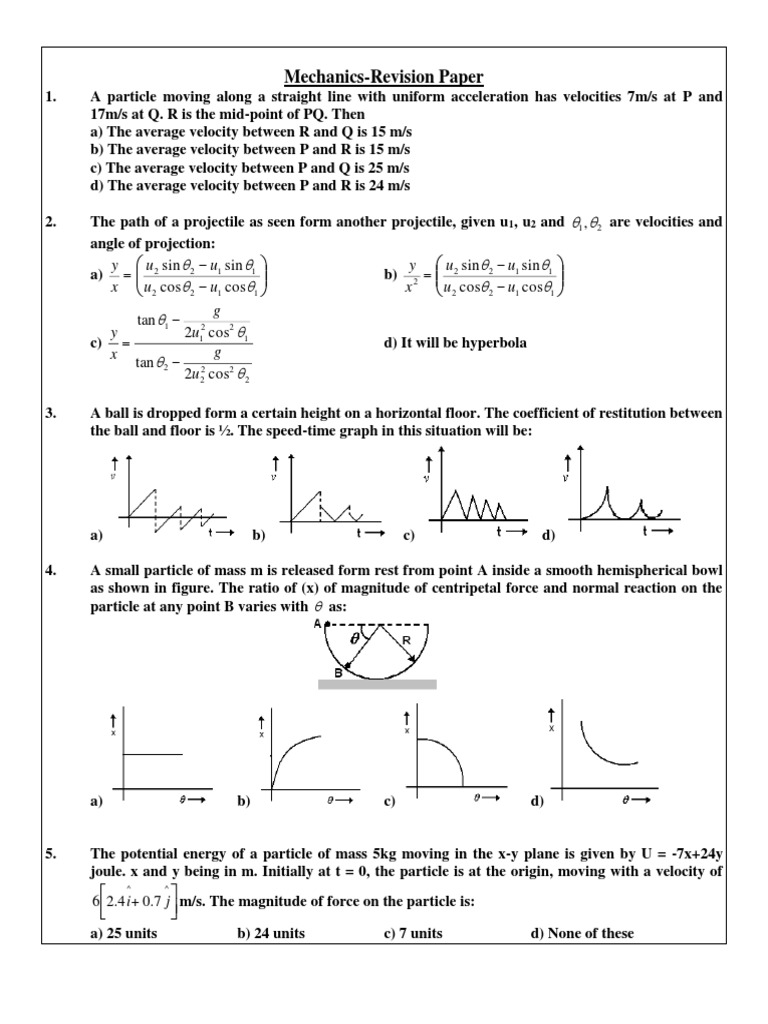 Mechanics Revision Paper | PDF | Force | Mass