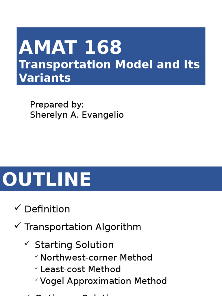 Transportation Model and Algorithms Guide | PDF | Mathematical ...
