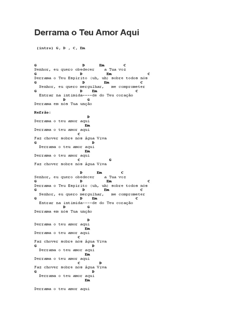 Derrama o Teu Amor Aqui - Letra e Cifras | PDF | Comportamento e ...