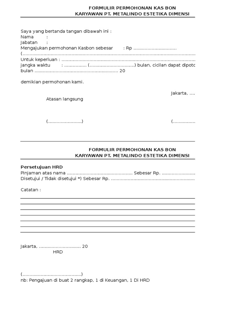 Form Kasbon Karyawan Pdf