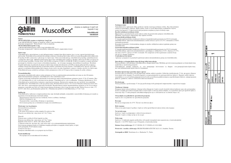 Kapsule 4 MG Otopina Za Injekcije 4 mg/2 ML: Tiokolhikozid M03BX05 ...