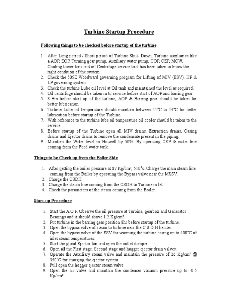 Steam Turbine Startup Procedure Guide | PDF | Boiler | Steam