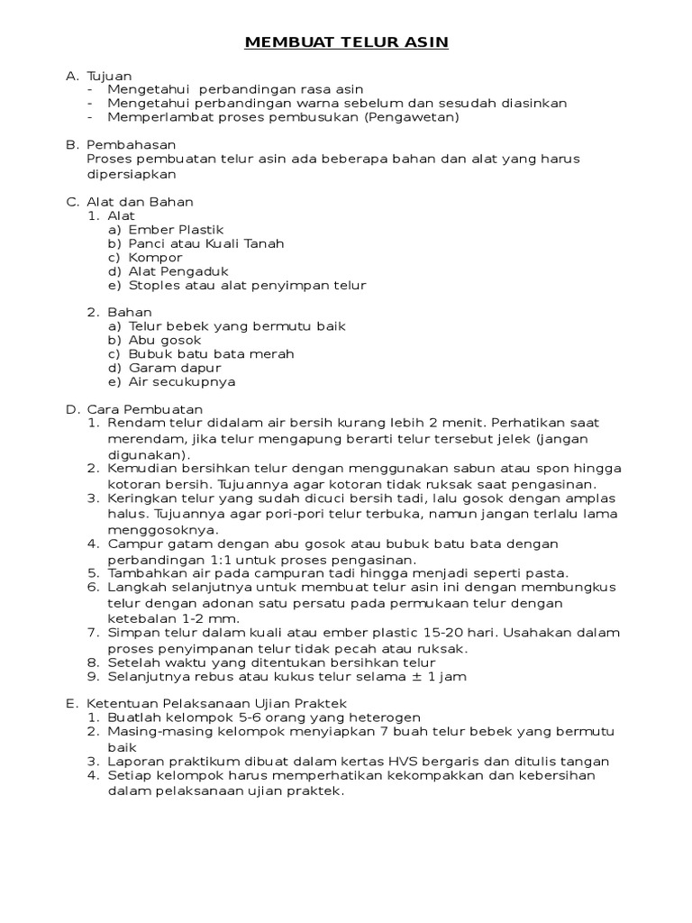 Laporan Praktikum Pembuatan Telur Asin Seputar Laporan