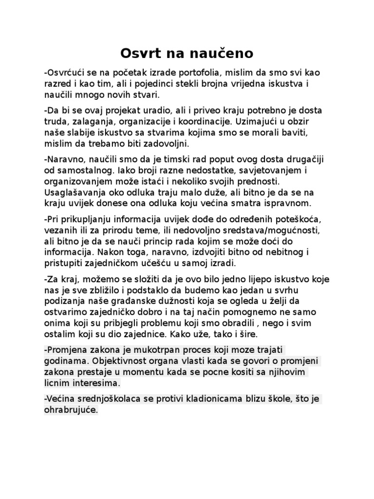Osvrt Na Naučeno | PDF