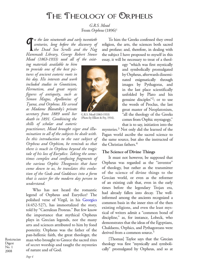 Theology of Orpheus Mead PDF PDF Orpheus Mythology