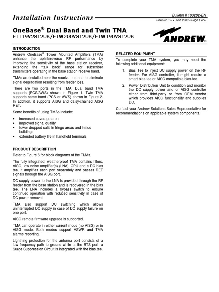 Installation Instructions: Onebase Dual Band and Twin Tma | PDF | Screw ...