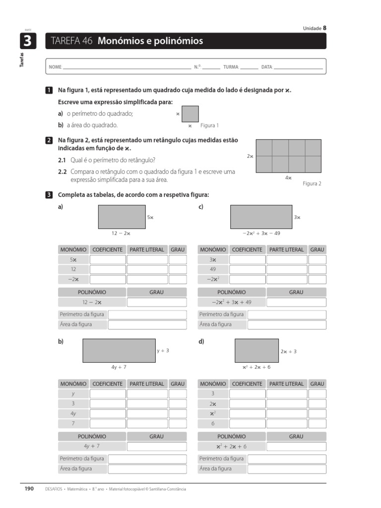Monomios Polinomios - 8 Ano | PDF | Matemática aplicada | Análise numérica