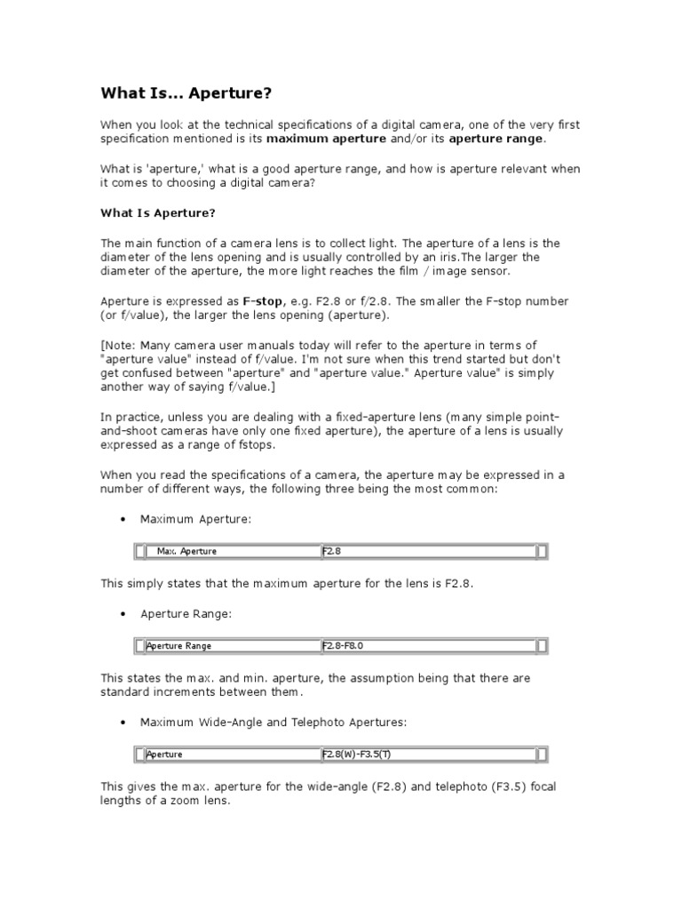 Aperture | PDF | Exposure (Photography) | Aperture
