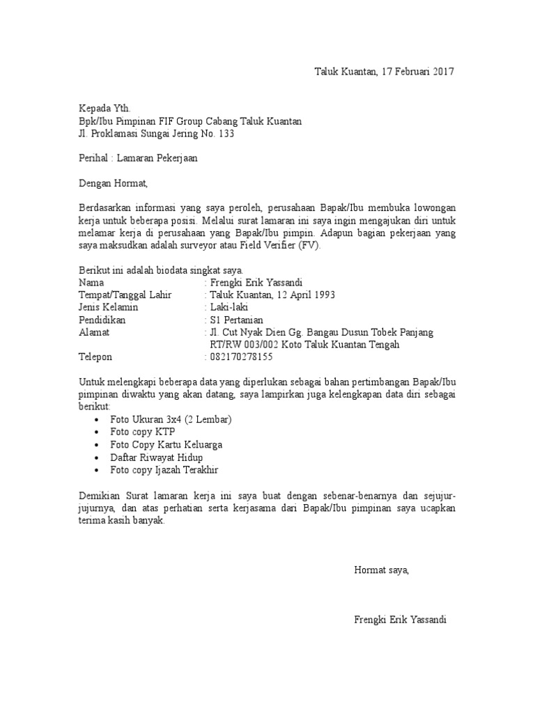 26++ Contoh Surat Lamaran Kerja Di Fif Group - Kumpulan ...