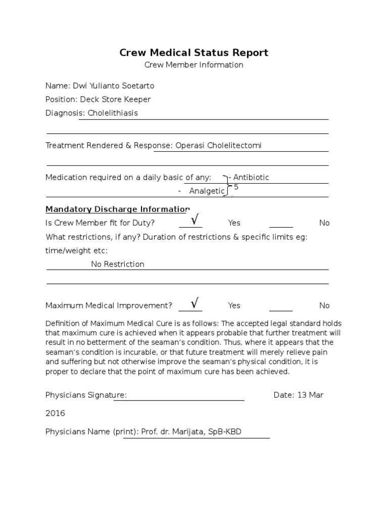 Crew Health Report: Dwi Soetarto | PDF | Self-Improvement | Science ...