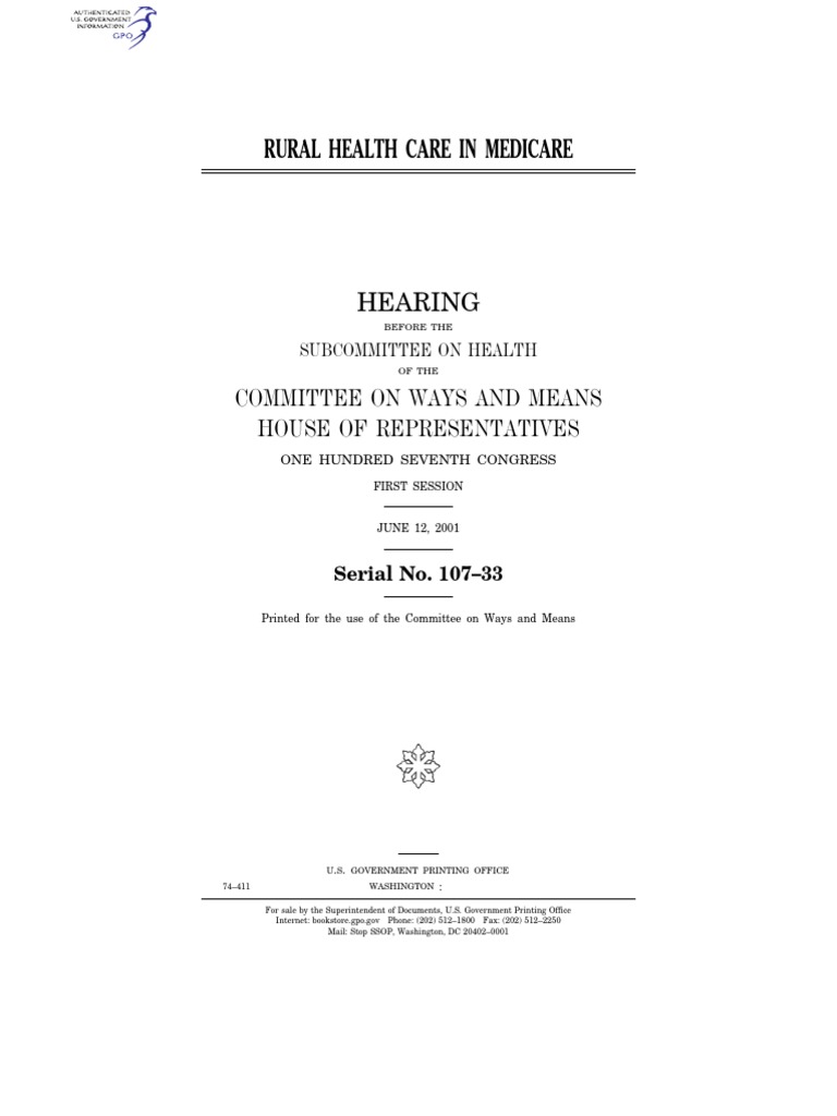 Rural Health Care In Medicare: Hearing | Medicare (United States) | Fee For Service