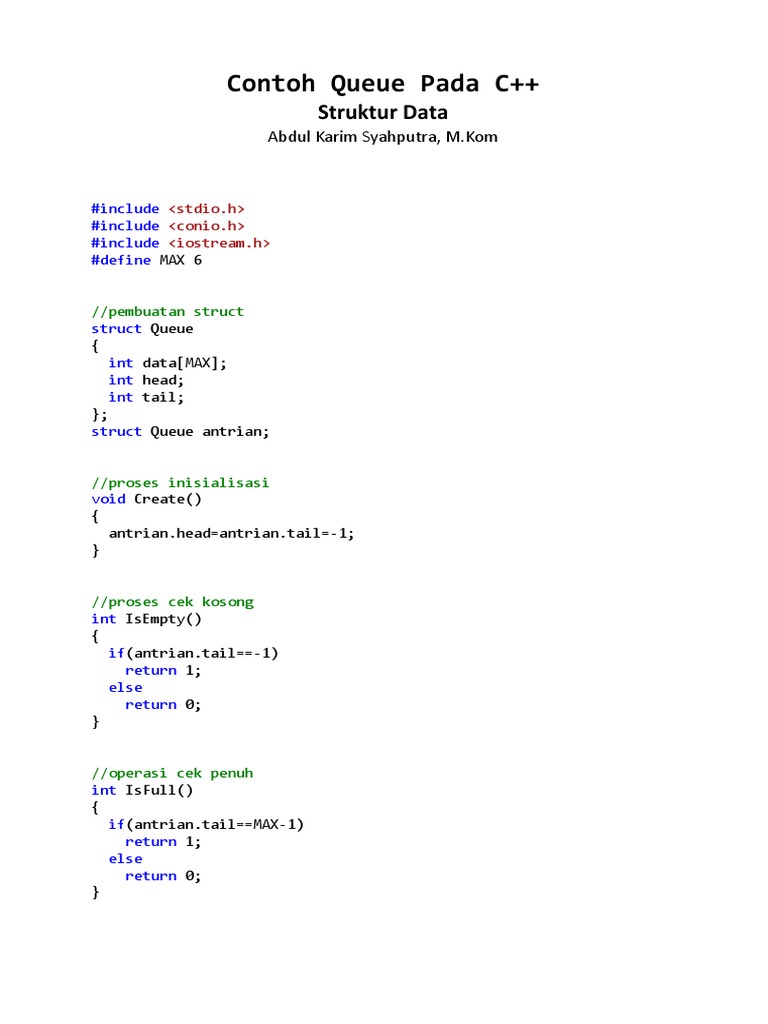 Contoh Implementasi Queue di C++ | PDF