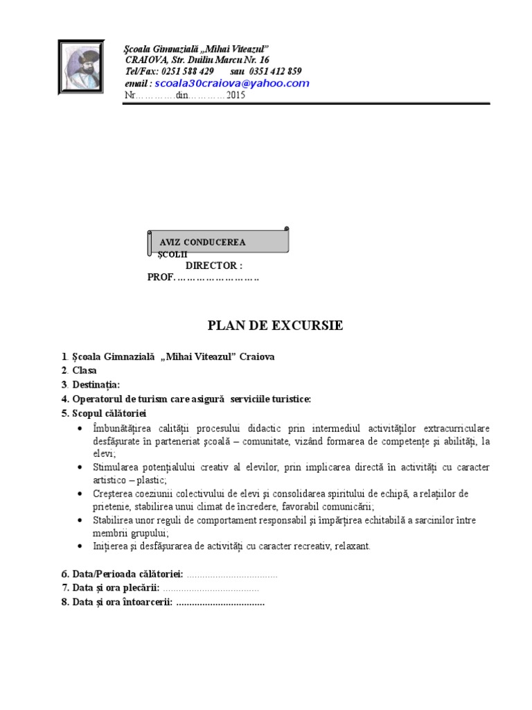 Model Proiect Excursie Scolara | PDF