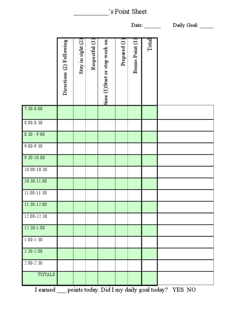 Daily Points Tracking Sheet | PDF