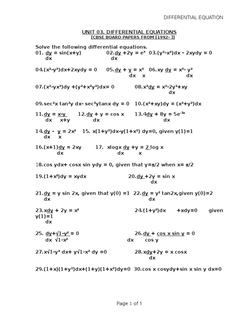 Unit 03 Differential Equations Doc Logical Truth Equations