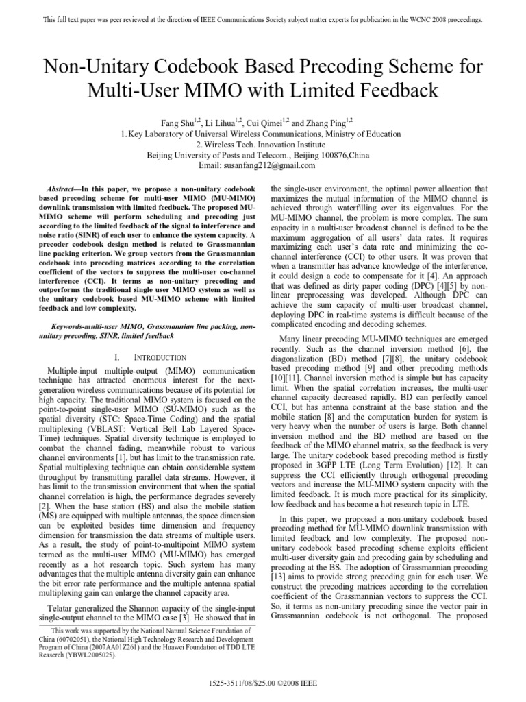 Non-Unitary Codebook Based Precoding Scheme For Multi-User MIMO With ...