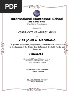 Certificate of Appreciation