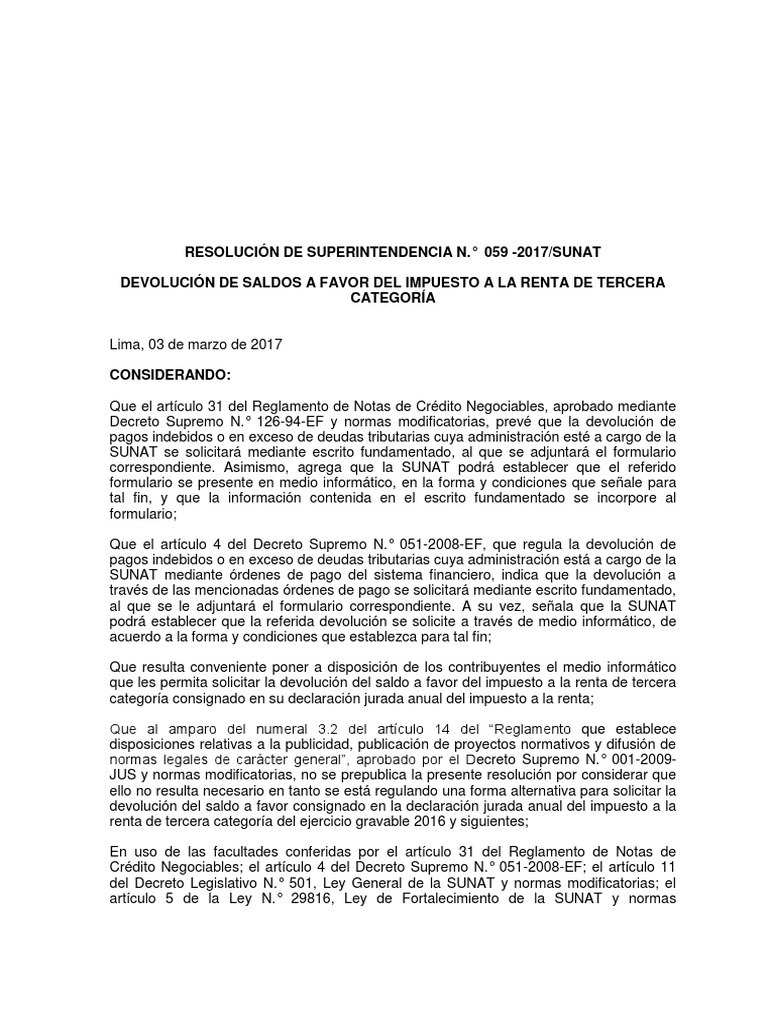 059-2017-Devolución de Saldos a Favor Del Impuesto a La Renta de ...