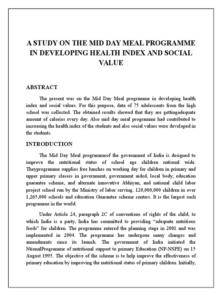 Mid Day Meal Programme Overview | PDF | Body Mass Index | Nutrition