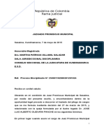 Disciplinario de Leonor Villamizar y Jose Guevara Panche Vs Juez Prom Mpal Sasaima 7 de Mayo de 2015