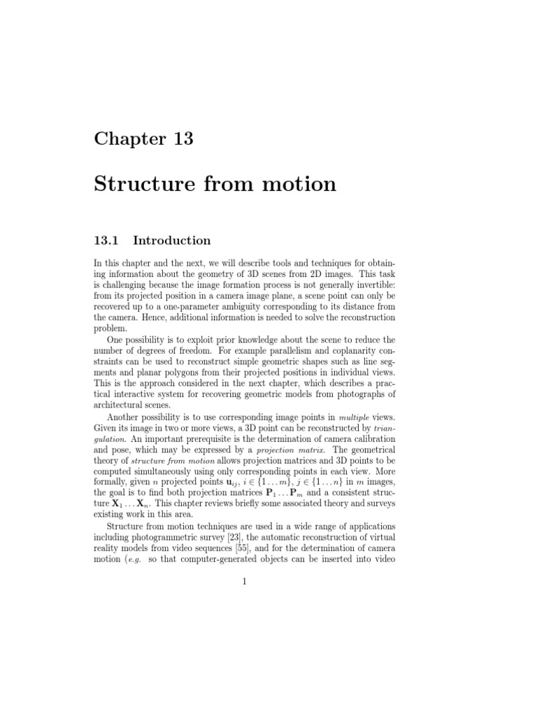 Structure From Motion - 2008-SFM-chapters PDF | PDF