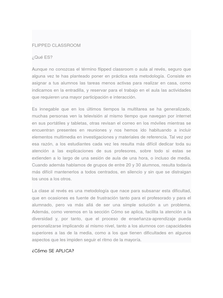 Flipped Classroom | PDF | Salón de clases | Aprendizaje