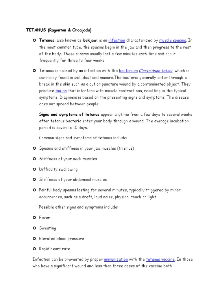 Understanding Tetanus: Symptoms and Treatment | PDF | Self-Improvement ...