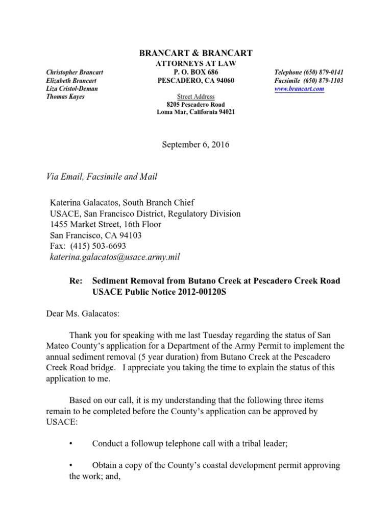 2016 Letter To USACE Re Butano Creek Permit | PDF | Government